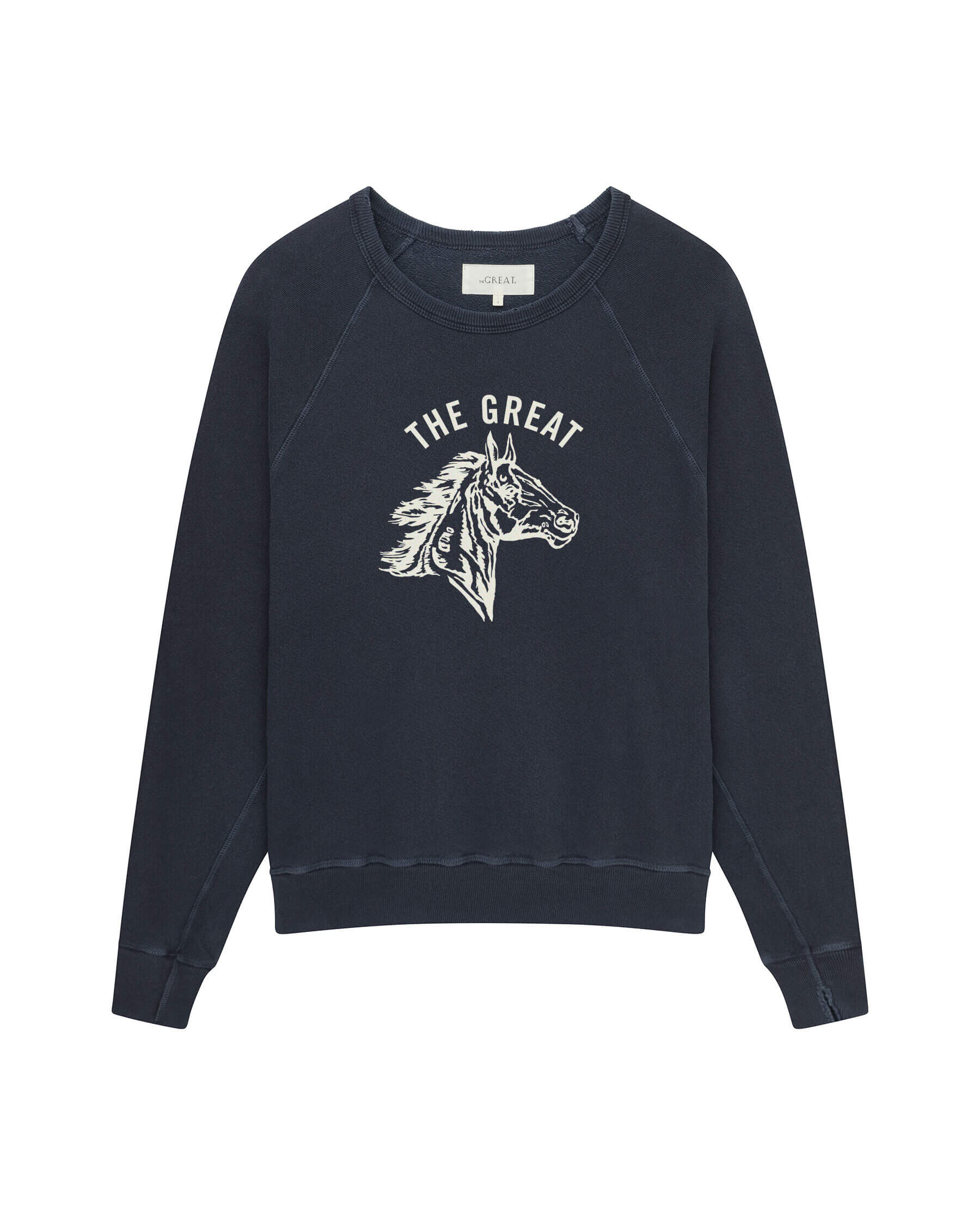 The College Sweatshirt. Graphic -- Washed Navy with Cream Bronco Graphic