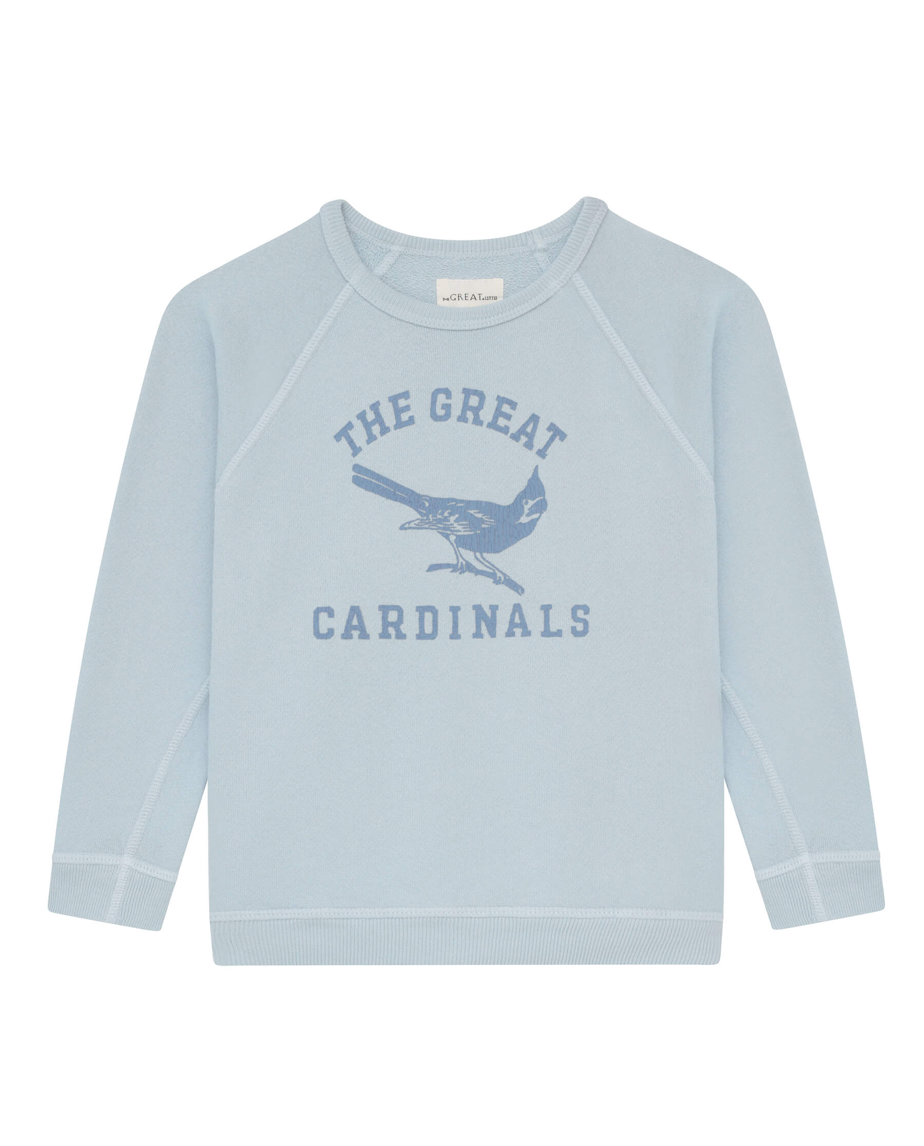 The Little College Sweatshirt. Graphic -- Light Sky with Perched Cardinal Graphic SWEATSHIRTS THE GREAT. SP24 LITTLE