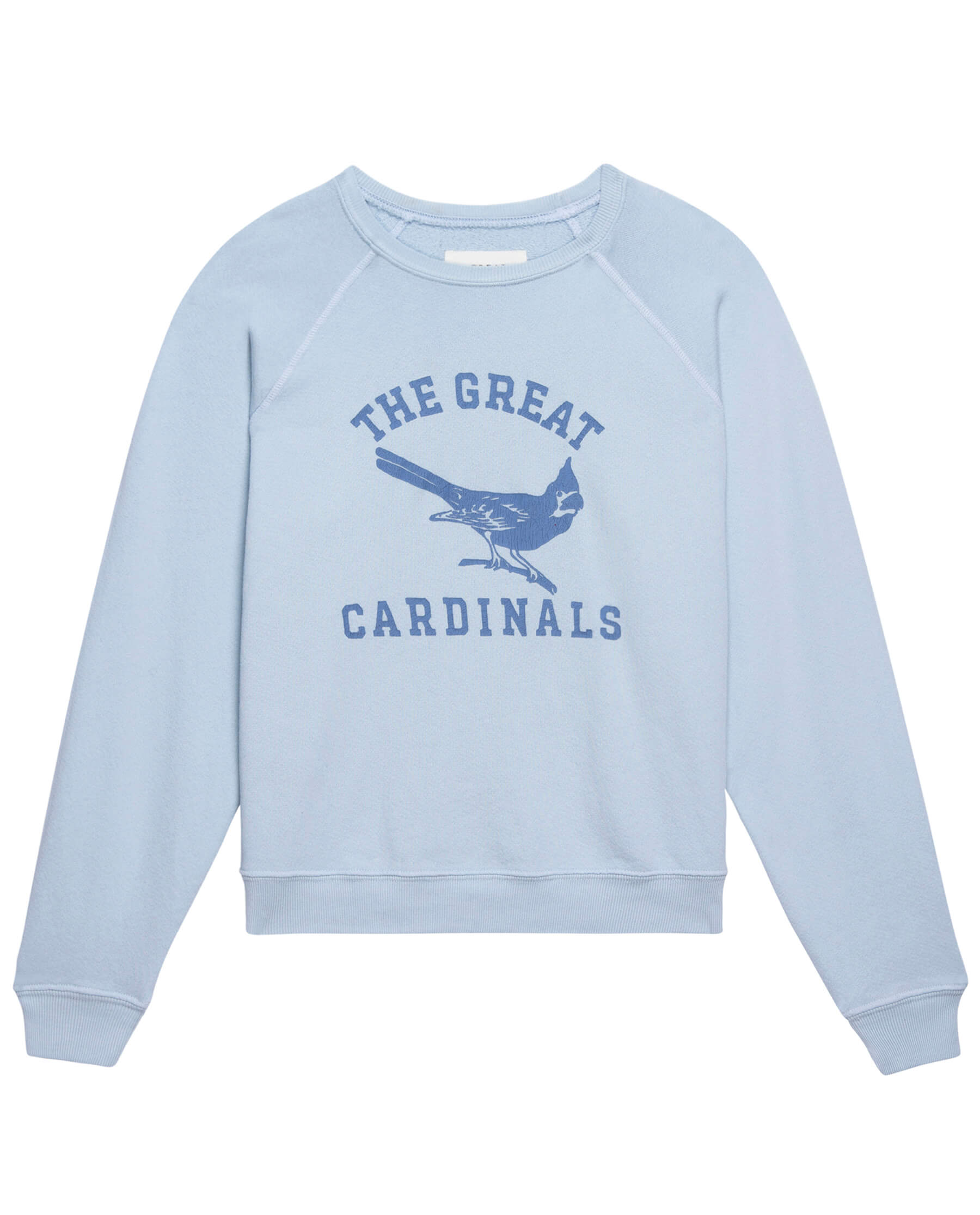 The Shrunken Sweatshirt. Graphic -- Light Sky with Perched Cardinal Graphic SWEATSHIRTS THE GREAT. SP24 D2