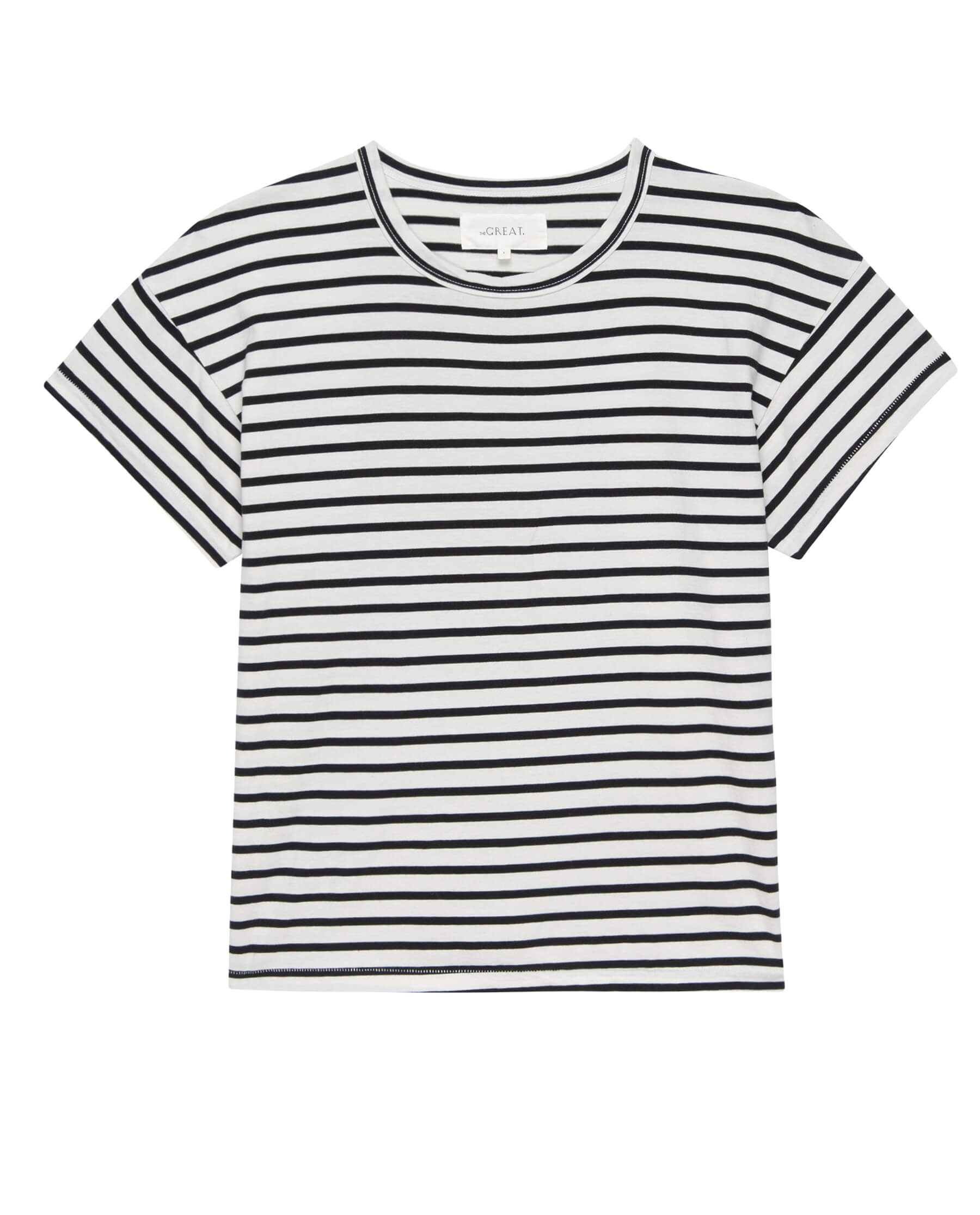 The Boxy Crew. Novelty -- Black and Cream Gondola Stripe TEES THE GREAT. SP24 D2