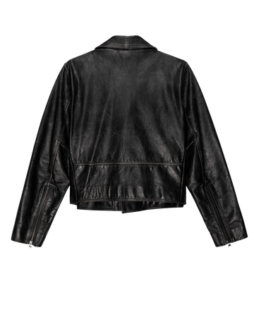 The Perfect Leather Jacket. -- Worn Black JACKET THE GREAT. FALL 24 COLLECTORS