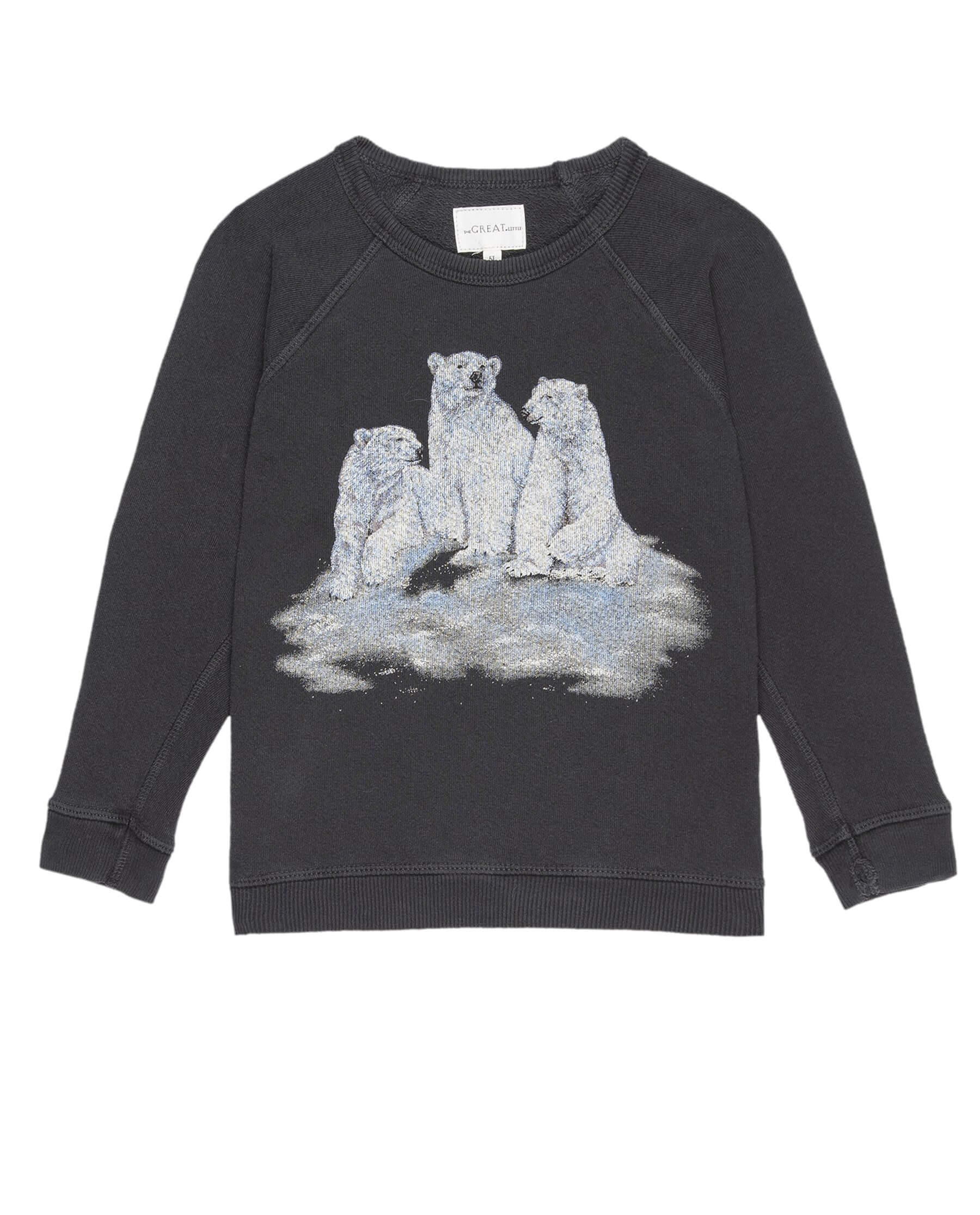 The Little College Sweatshirt. -- Washed Black with Polar Bear Graphic SWEATSHIRTS THE GREAT. HOL 23 D1 LITTLE