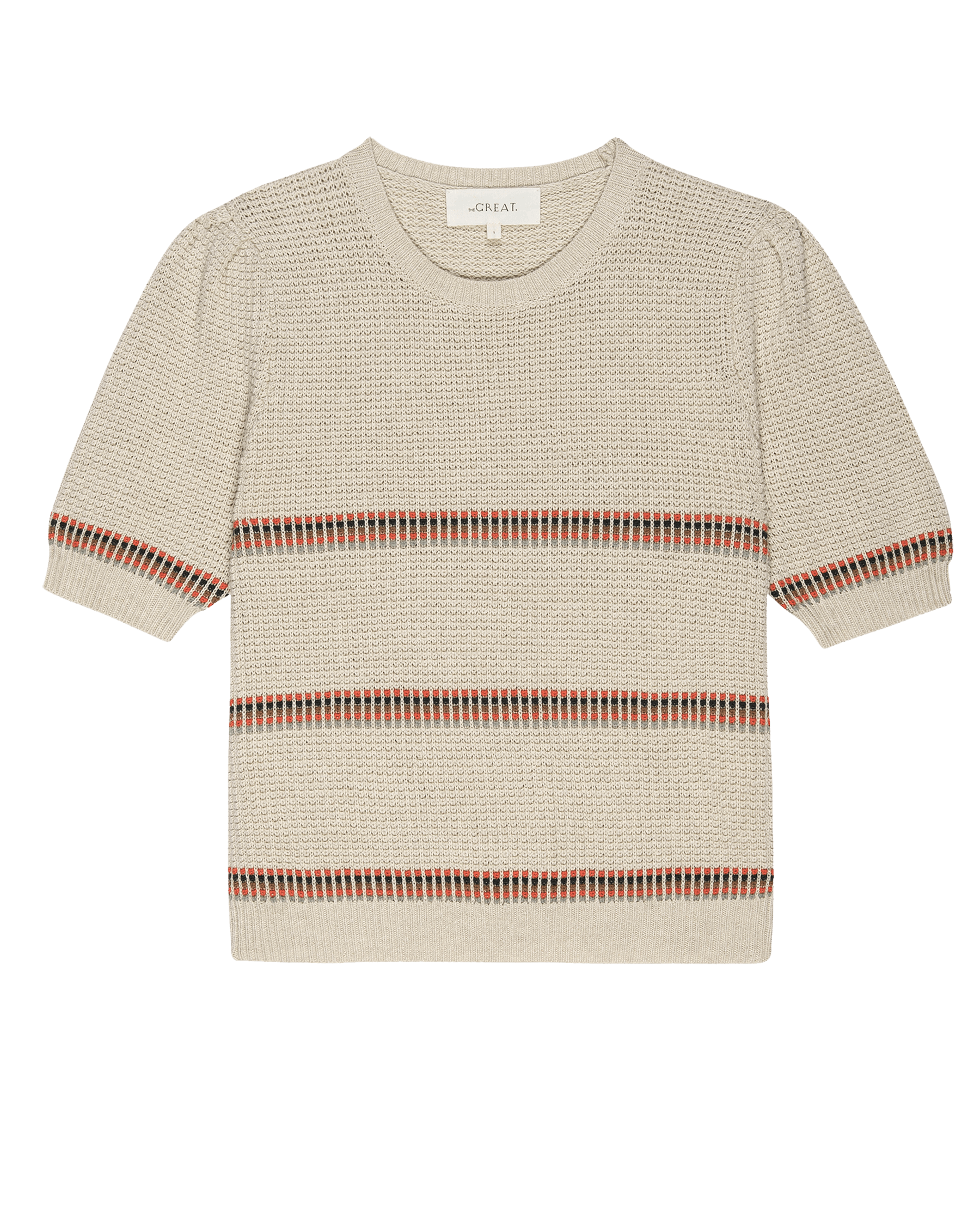 The Puff Sleeve Pullover. -- Cream Ribbon Stripe SWEATERS THE GREAT. FALL 24 D1