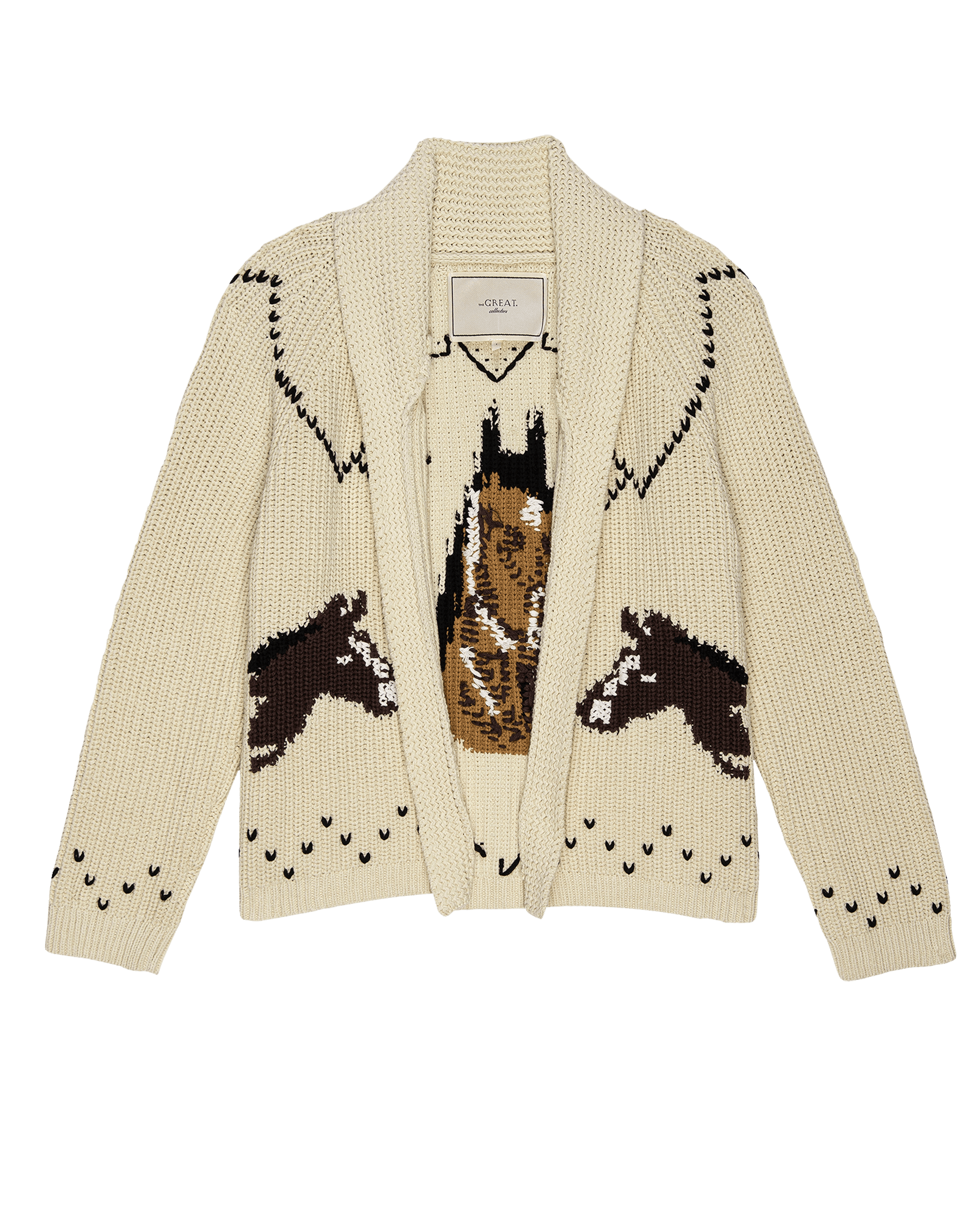 The Horse Lodge Cardigan. -- Cream SWEATERS THE GREAT. FALL 24 COLLECTORS