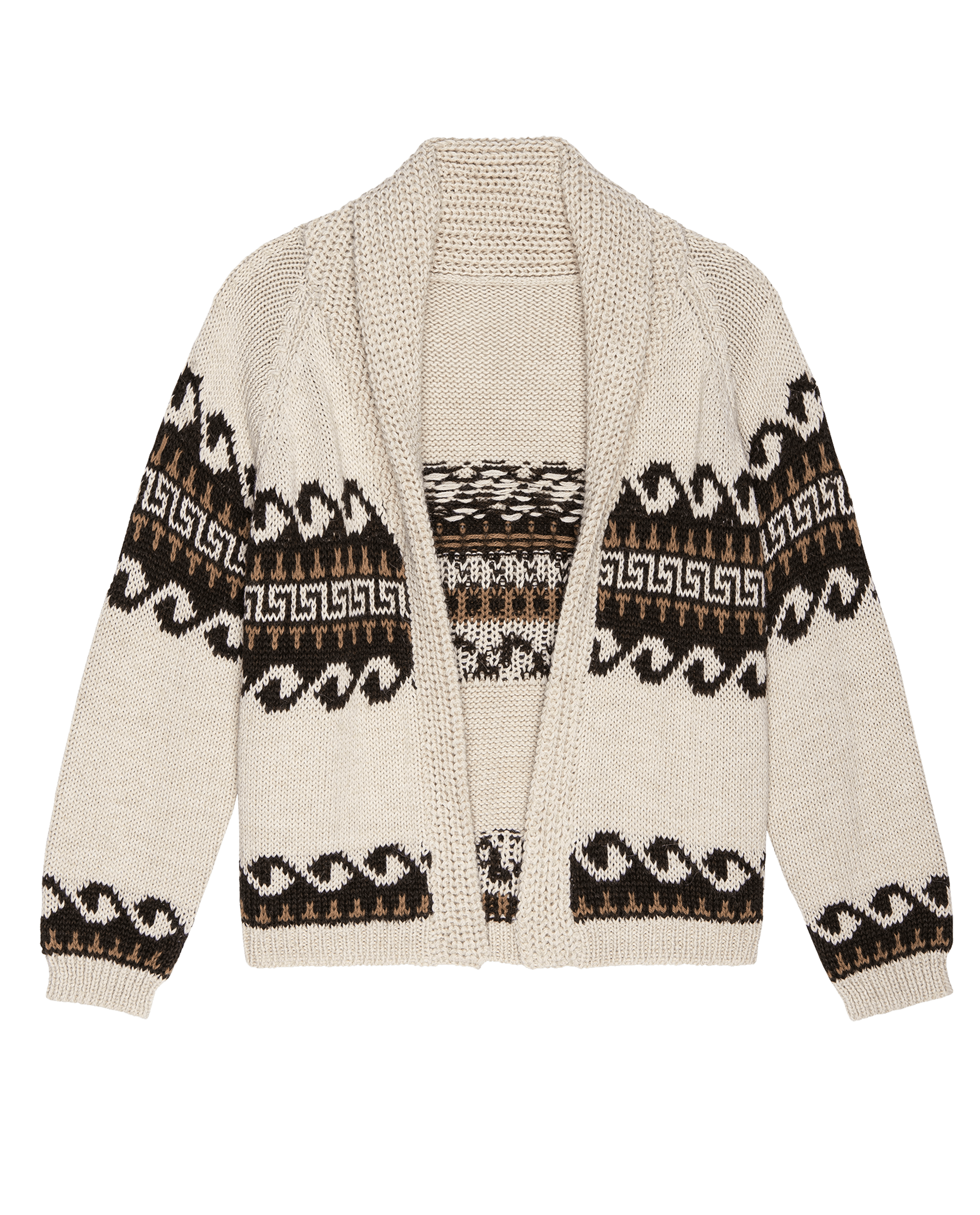 The Greek Key Lodge Cardigan. -- Cream with Driftwood SWEATERS THE GREAT. FALL 24 D2