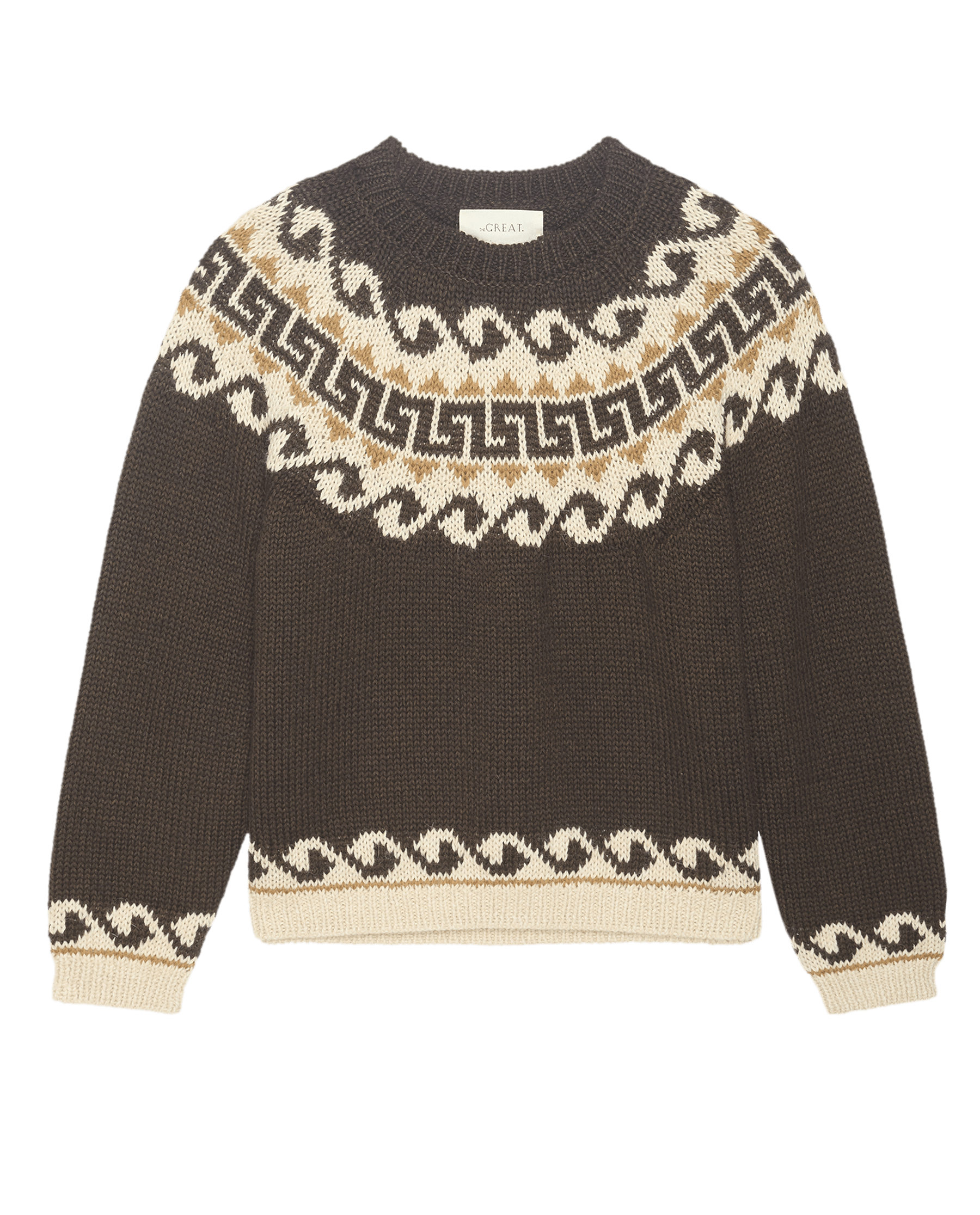 The Greek Key Pullover. -- Driftwood SWEATERS THE GREAT. FALL 24 D2