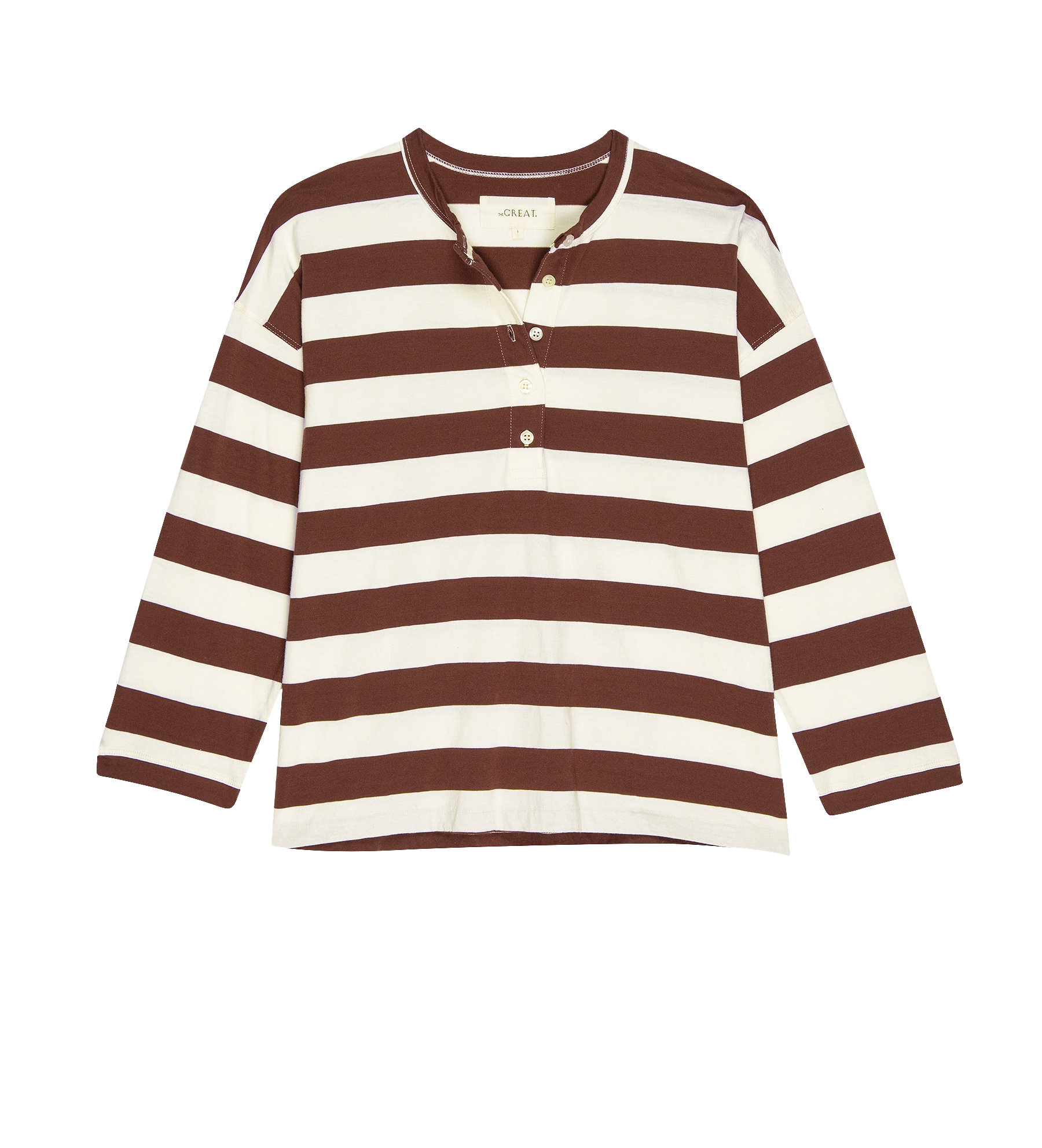 The Shrunken Henley. Stripe -- Cognac Stripe TEES THE GREAT. FALL 24 D2