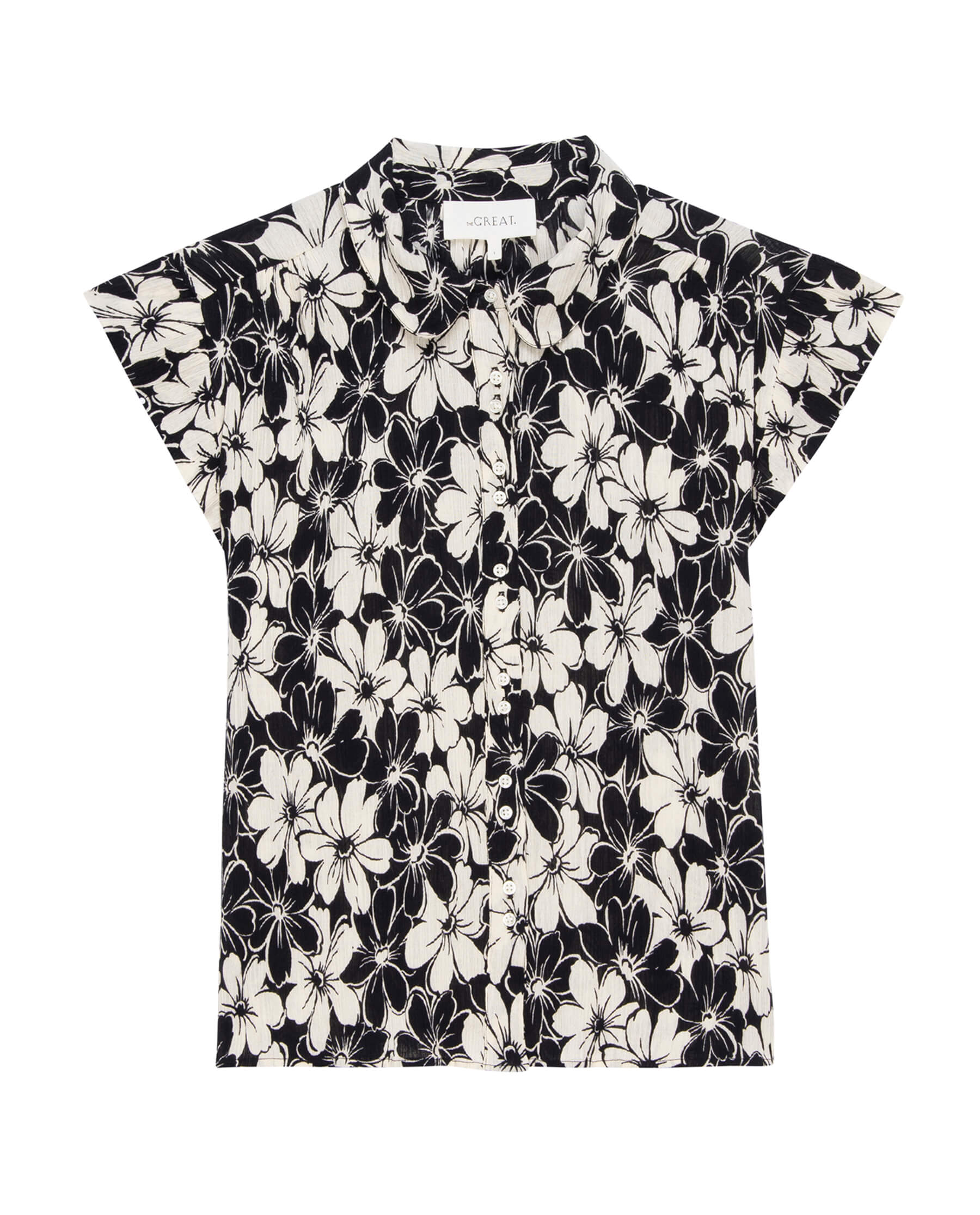 The Wren Top. -- Black and Cream Hibiscus Floral SHIRTS THE GREAT. SU24