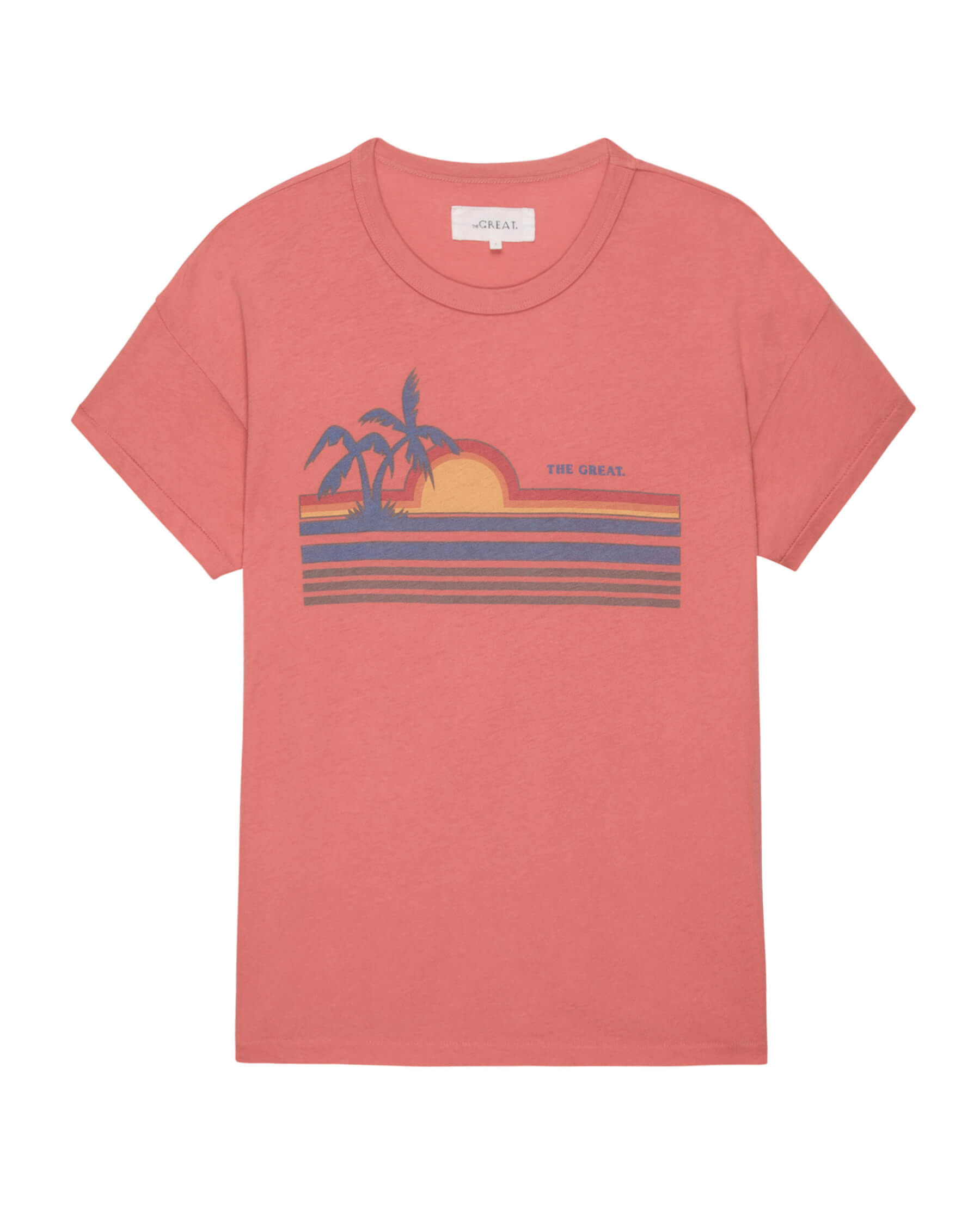 The Boxy Crew. Graphic -- Coral with Sunset Graphic TEES THE GREAT. SU24