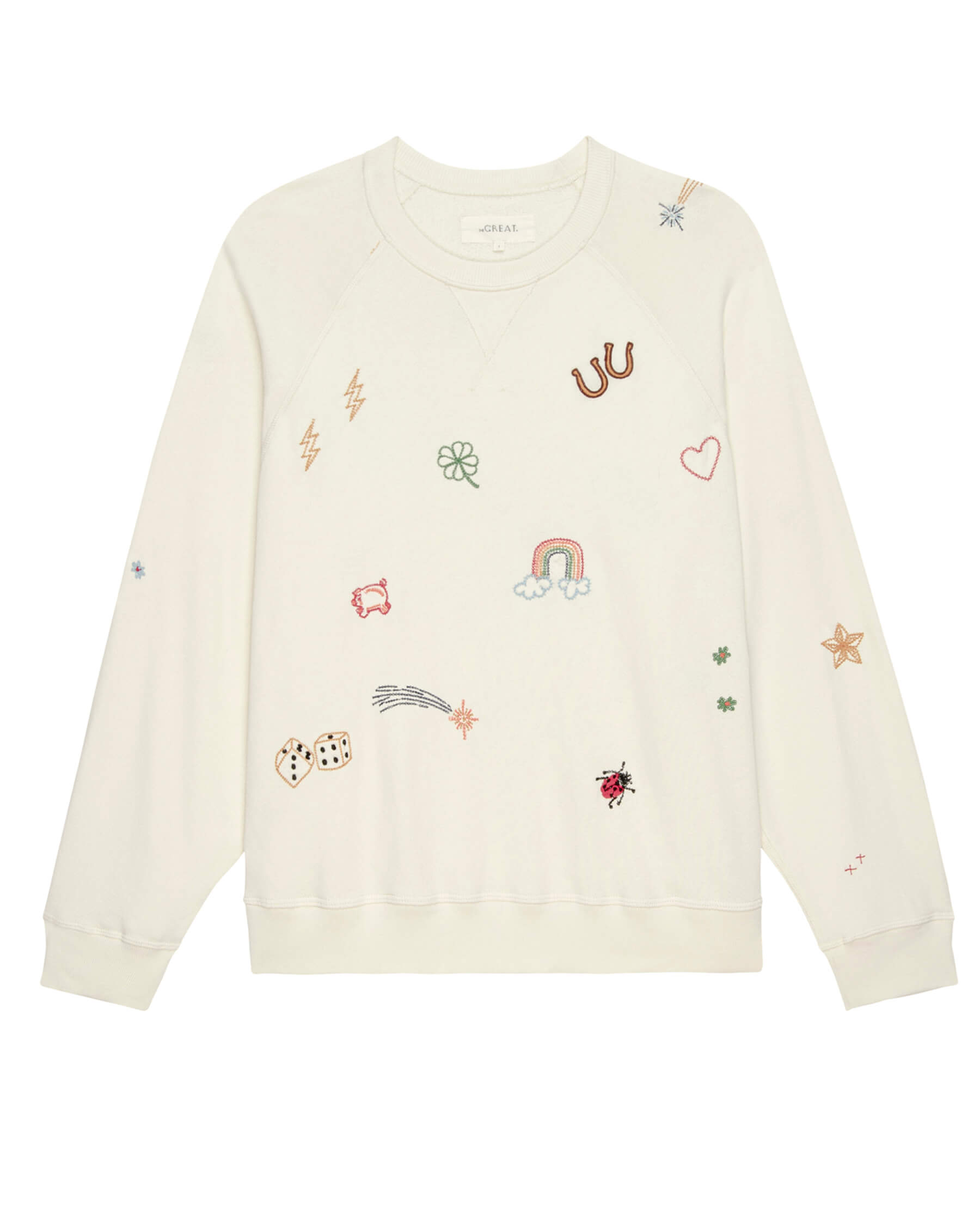 The Slouch Sweatshirt. Embroidered -- Washed White with Charm Embroidery SWEATSHIRTS THE GREAT. SU24
