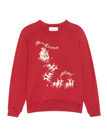 THE GREAT. H25 LITTLE HOLIDAY GRAPHICS ‘The Little College Sweatshirt’ in true red features a festive white sleigh graphic and "Merry Christmas" text above.