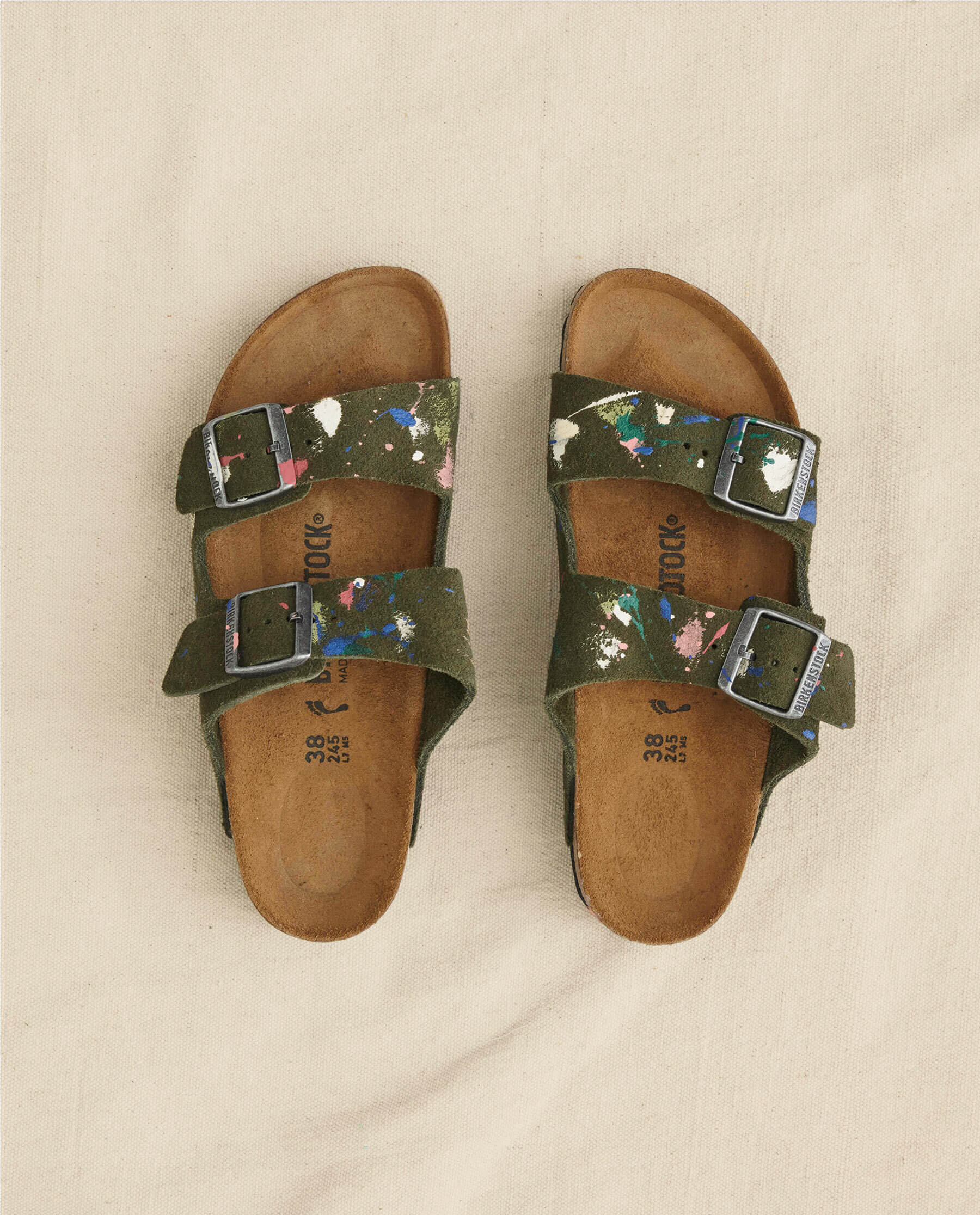 Arizona Thyme Birkenstock with Paint. -- Thyme with Bright Multi Paint