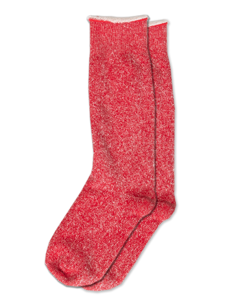 The Sweatshirt Sock in Red Cherry by THE GREAT. SP25 is on display against a black background, resembling your favorite cozy sweatshirt.