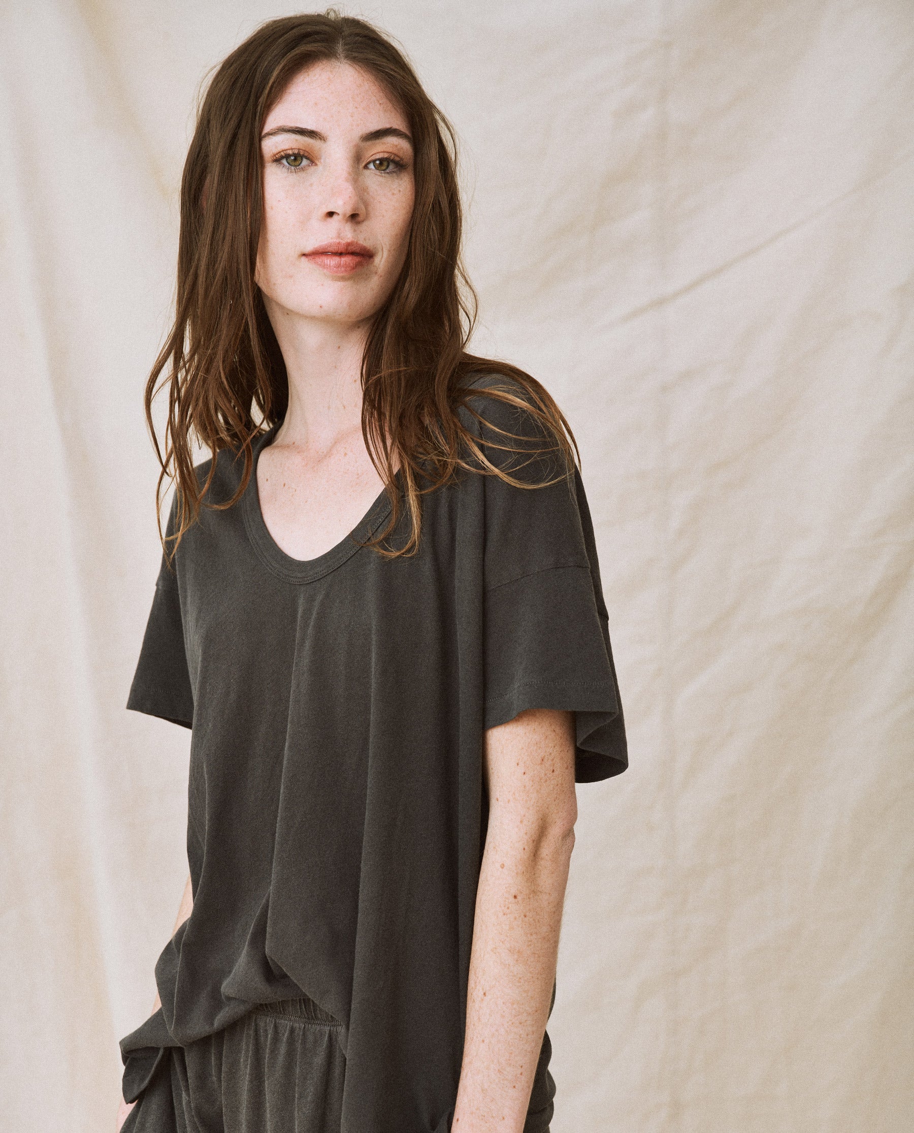 The U-Neck Tee. Solid -- Washed Black
