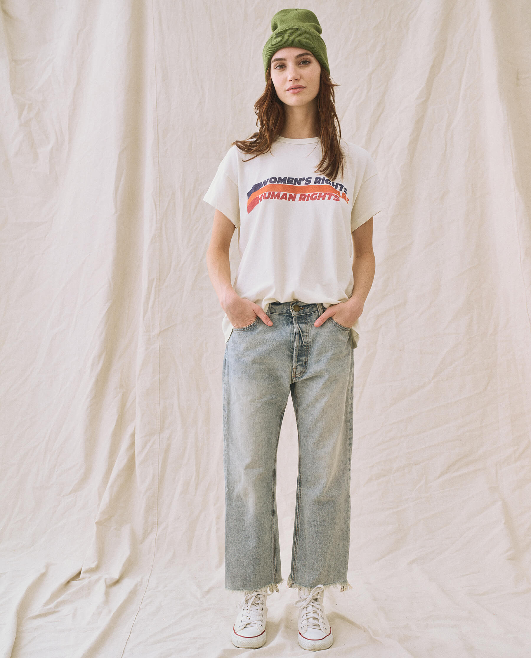 Limited Edition: The Women's Rights Boxy Crew. Graphic -- Washed White