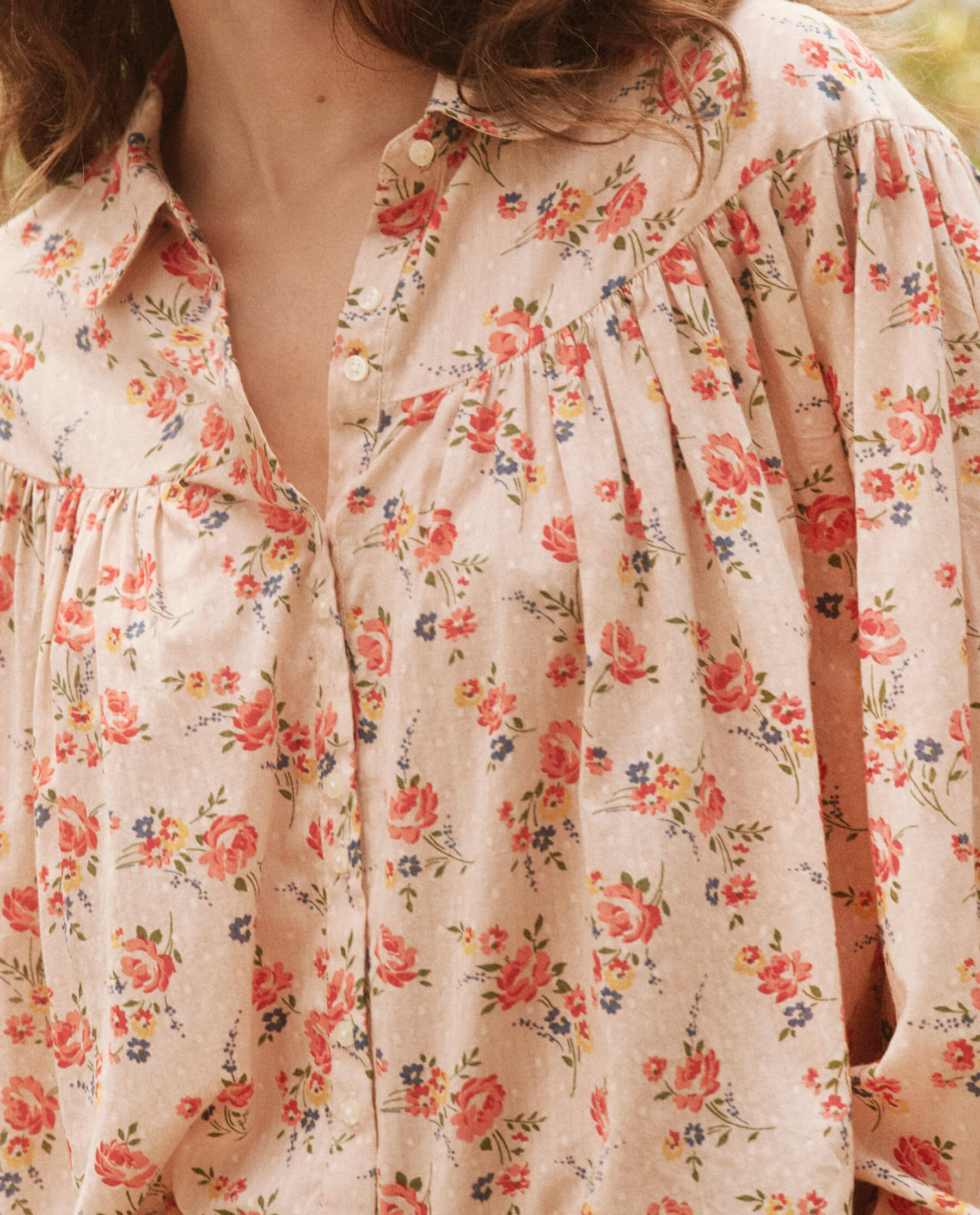 The Carousel Top. -- Pale Pink Kerchief Rose Print