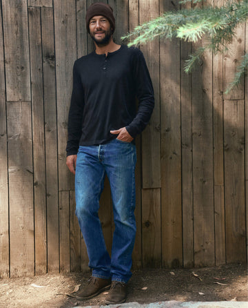 The Men's Slim Henley. -- Almost Black TEES THE GREAT. HOL 22 MEN SALE