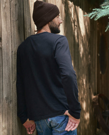 The Men's Slim Henley. -- Almost Black TEES THE GREAT. HOL 22 MEN SALE