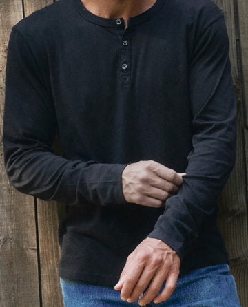 The Men's Slim Henley. -- Almost Black TEES THE GREAT. HOL 22 MEN SALE