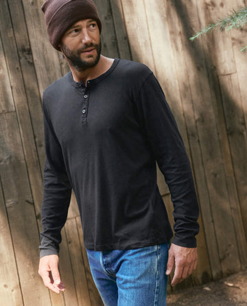 The Men's Slim Henley. -- Almost Black TEES THE GREAT. HOL 22 MEN SALE