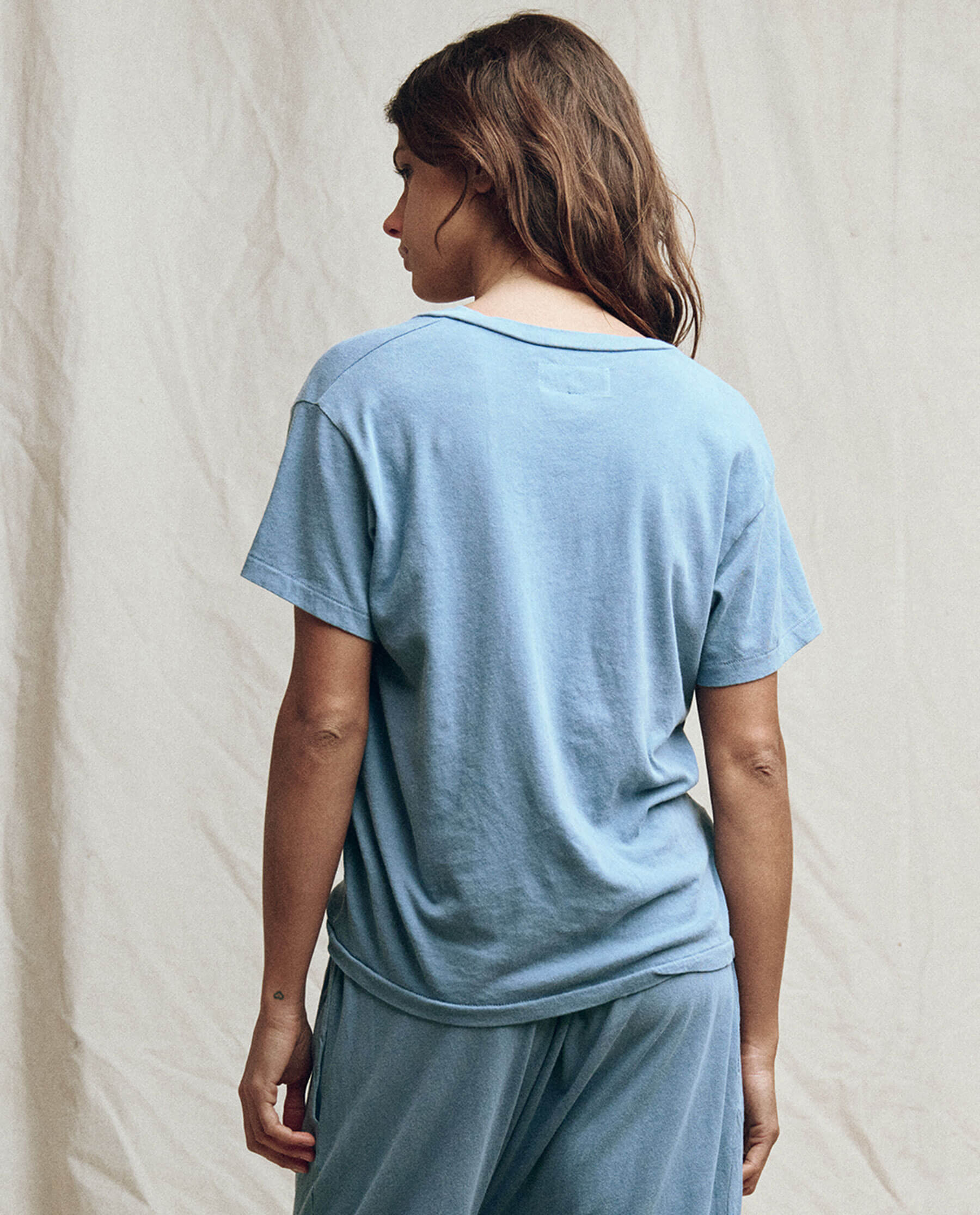 The V-Neck Tee. Solid -- Vintage Cornflower TEES THE GREAT. SP23 KNITS