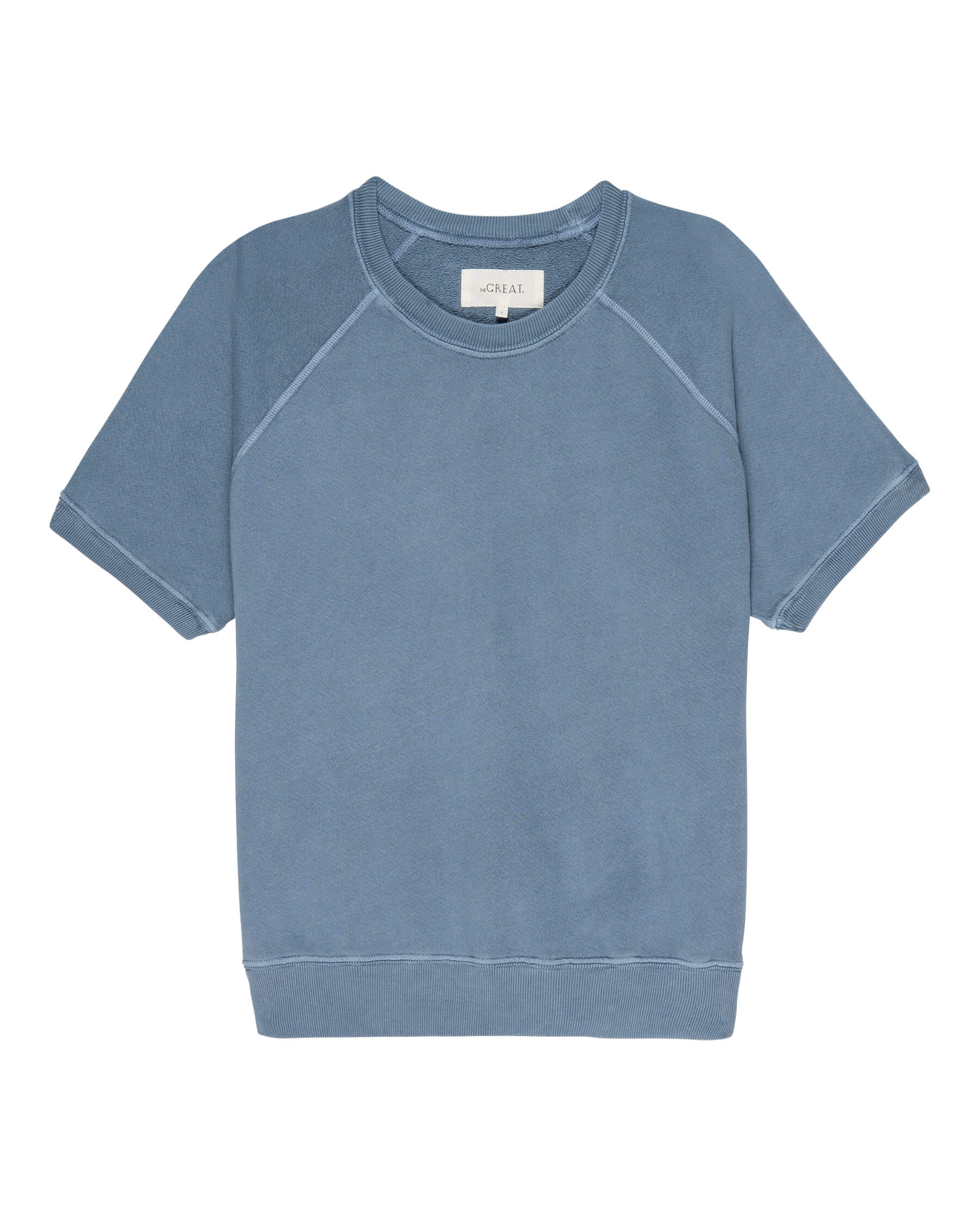 The Short Sleeve Sweatshirt. Solid -- Vintage Cornflower SWEATSHIRTS THE GREAT. SP23 KNITS