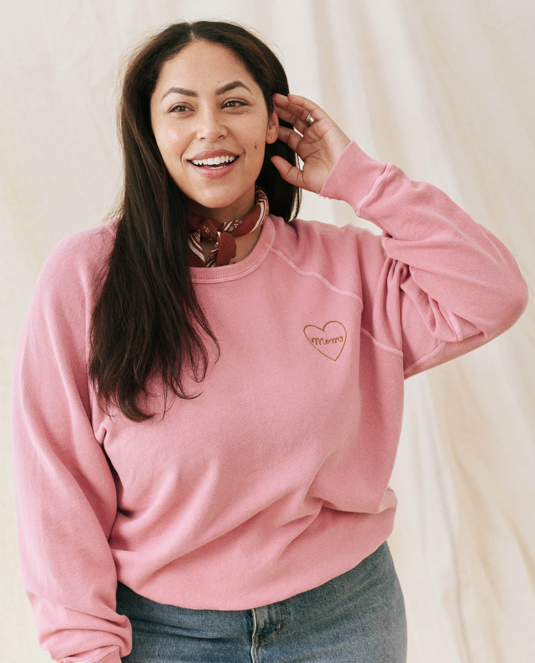The Mom Embroidered College Sweatshirt. -- Sugared Berry with Spice SWEATSHIRTS THE GREAT. SP23 MOM