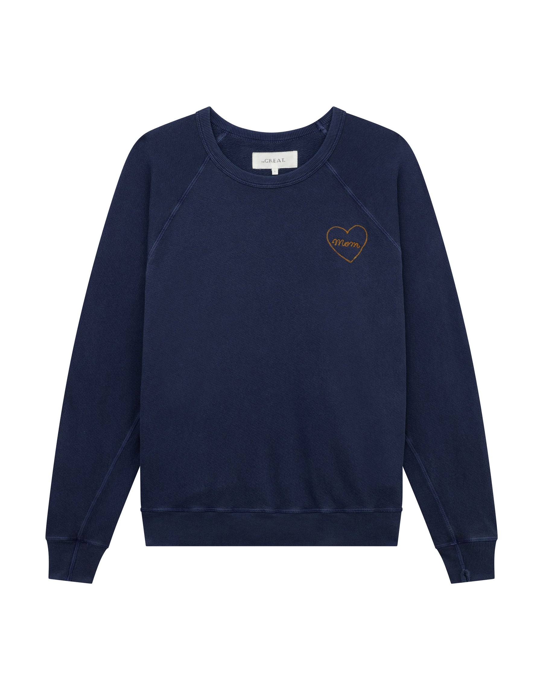 The Mom Embroidered College Sweatshirt. -- Navy with Spice SWEATSHIRTS THE GREAT. SP23 MOM