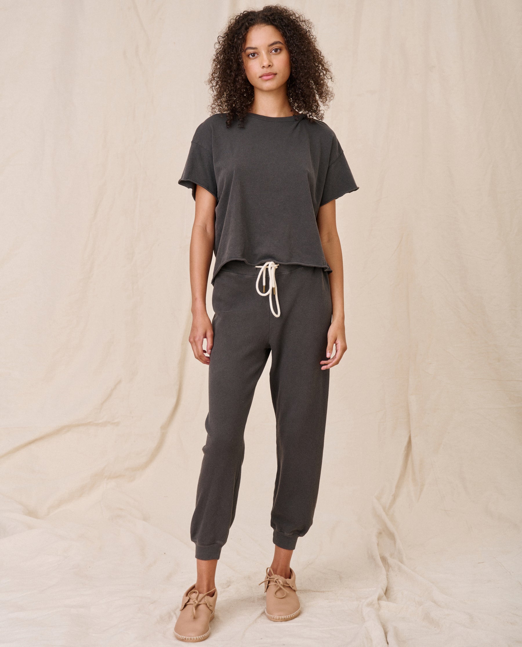 The Cropped Sweatpant. Solid -- Washed Black