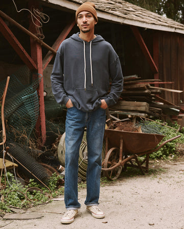 The Men's Gym Drawstring Hoodie. -- Washed Navy SWEATSHIRTS THE GREAT. SU22 MENS SALE