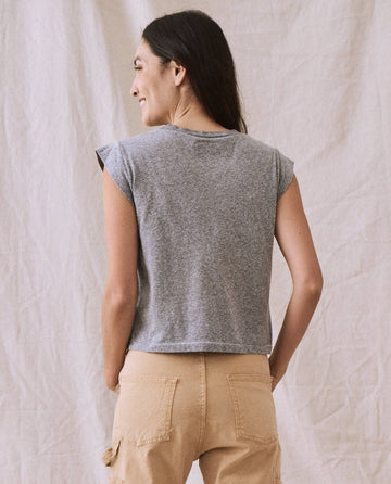 The Peak Shoulder Tee. -- Heather Grey TEES THE GREAT. FALL 22 KNITS
