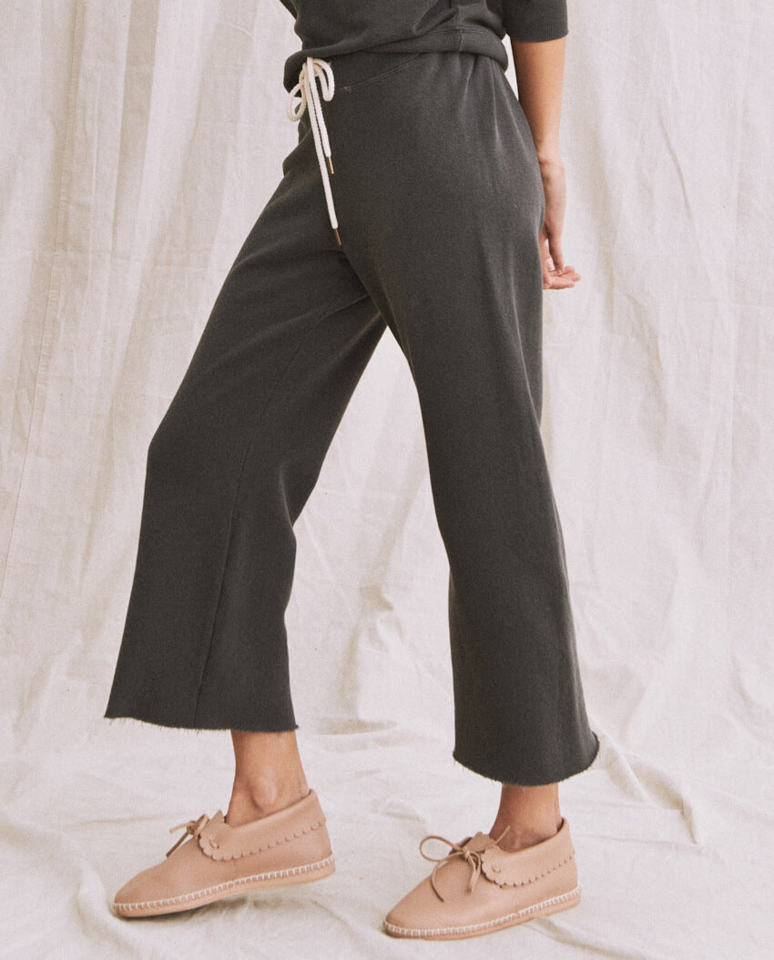 The Wide Leg Cropped Sweatpant. -- WASHED BLACK