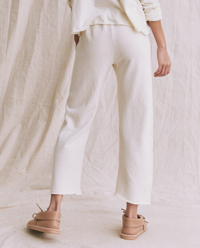 The Wide Leg Cropped Sweatpant. -- WASHED WHITE