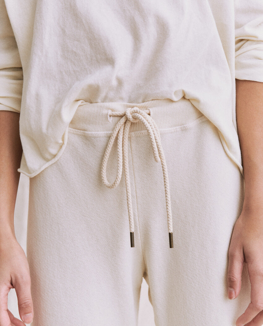The Wide Leg Cropped Sweatpant. -- WASHED WHITE SWEATPANTS THE GREAT. CORE KNITS