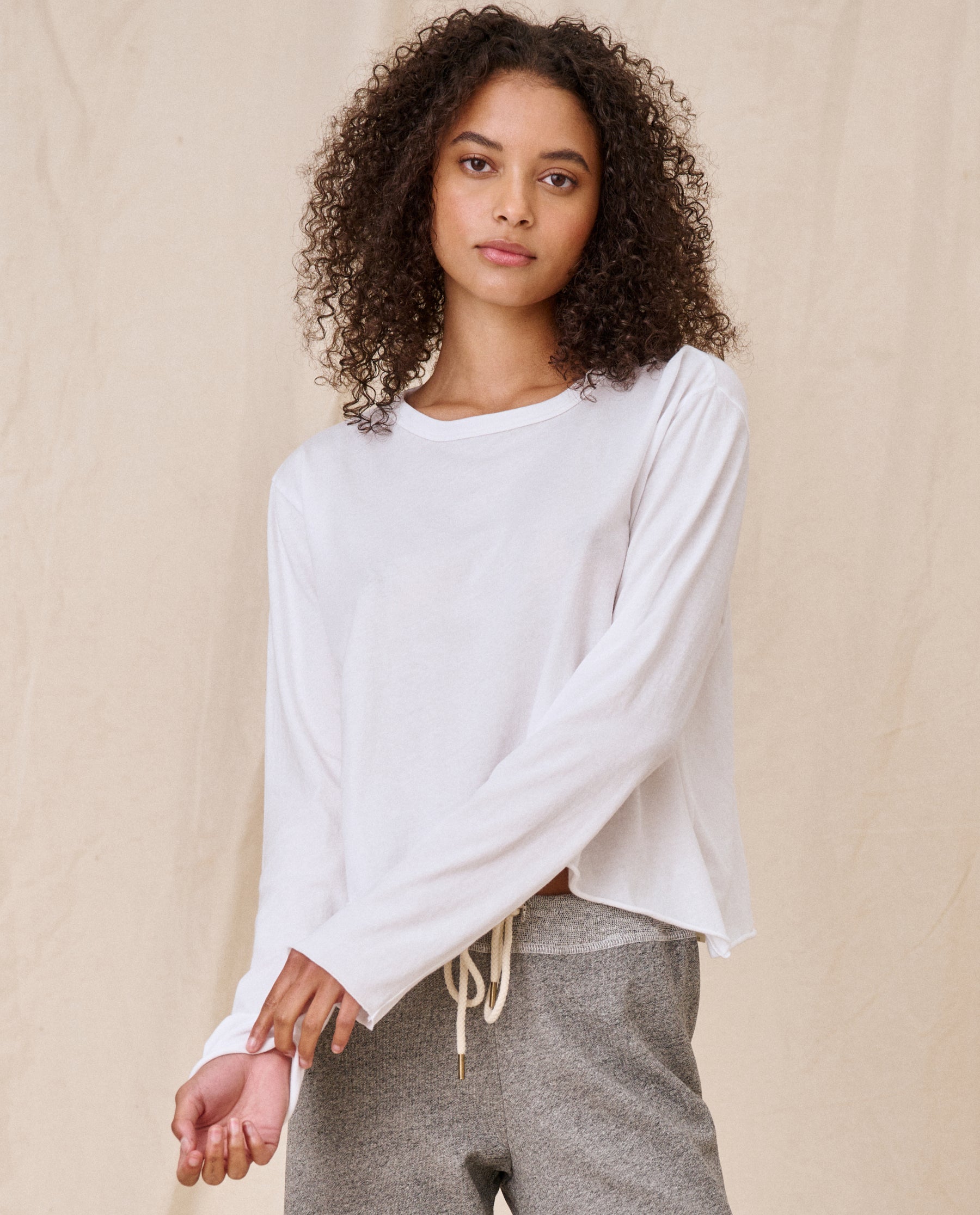 The Long Sleeve Crop Tee. -- TRUE WHITE TEES THE GREAT. CORE KNITS
