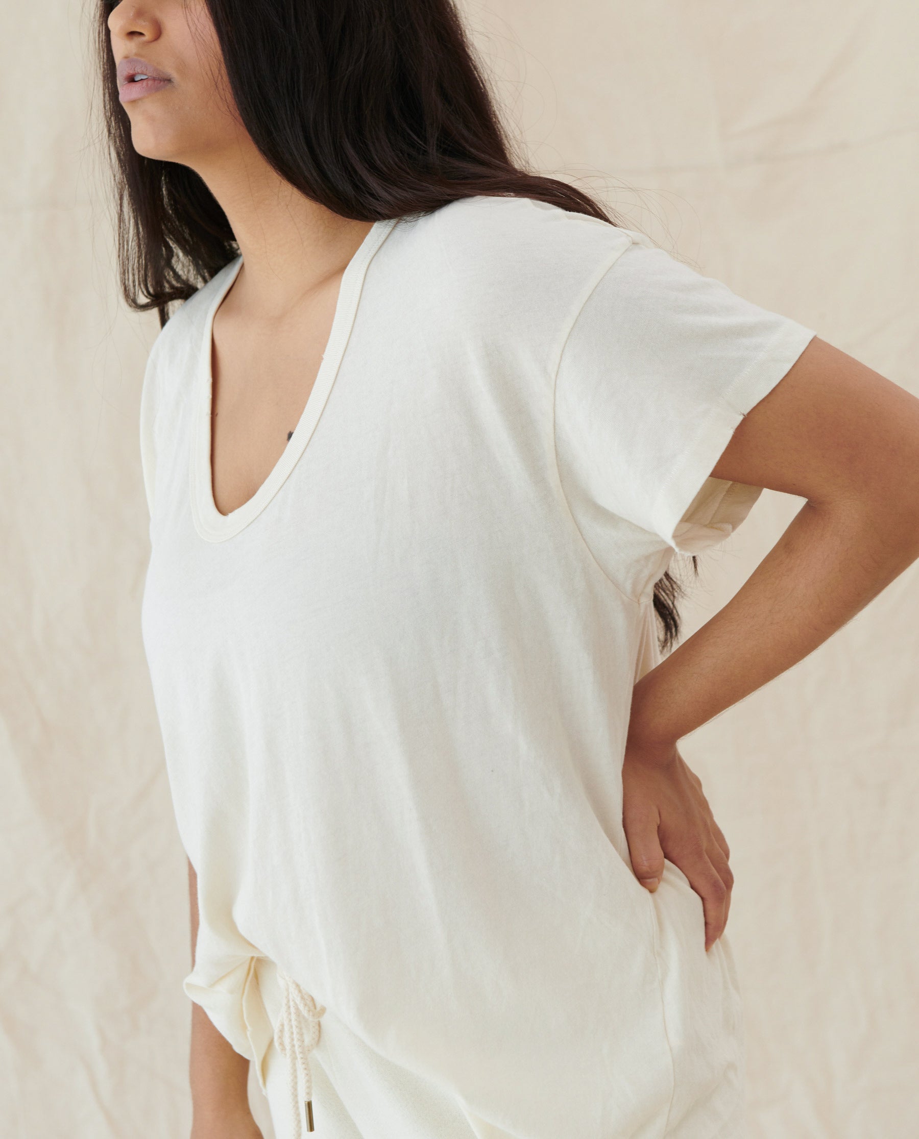 The U-Neck Tee. Solid -- Washed White