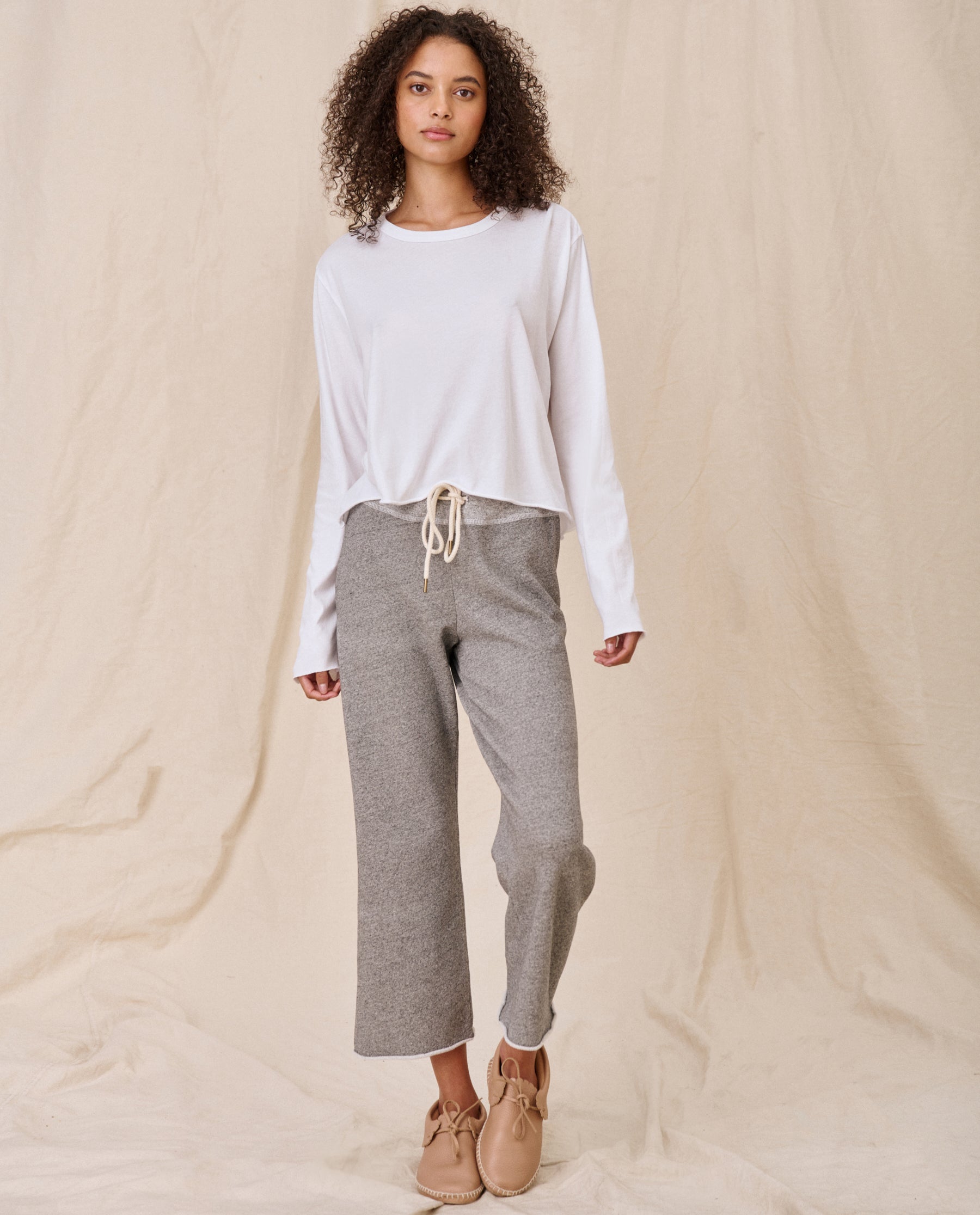 The Wide Leg Cropped Sweatpant. -- Varsity Grey SWEATPANTS THE GREAT. CORE KNITS